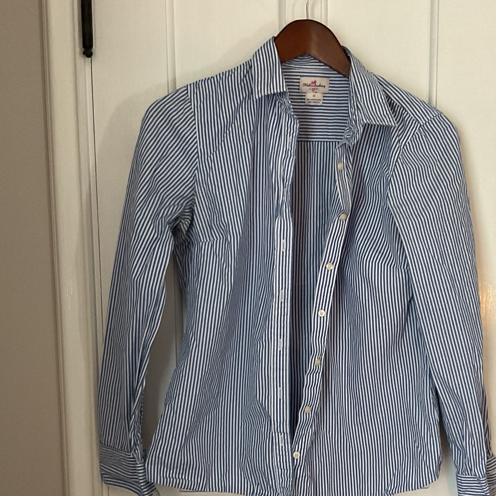 J. Crew Haberdashery button up women’s blouse size M blue and white stripes